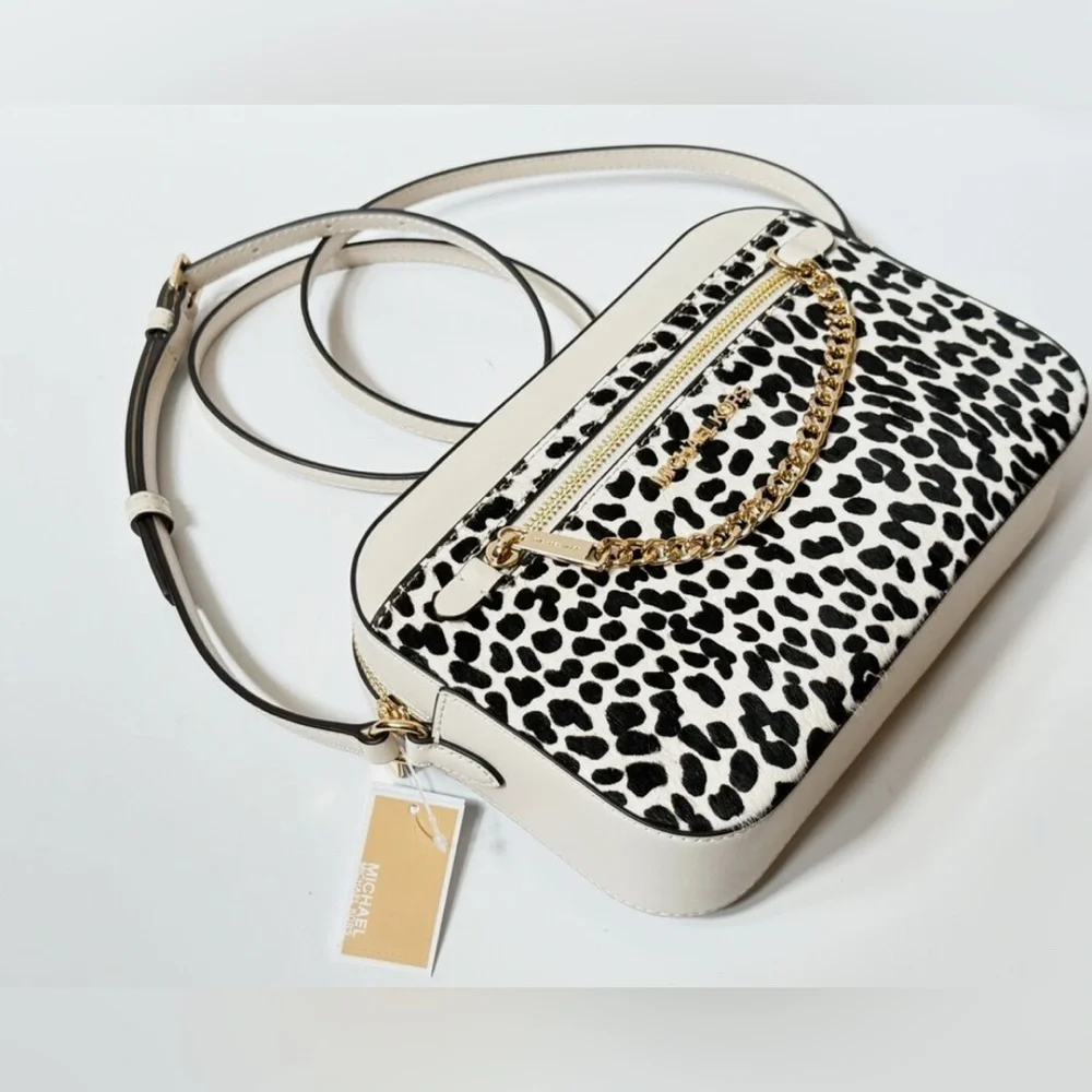 MICHAEL KORS JET SET ITEM CHAIN CROSSBODY BAG LIGHT CREAM MULTI CALF HAIR NWT - Picture 4 of 16